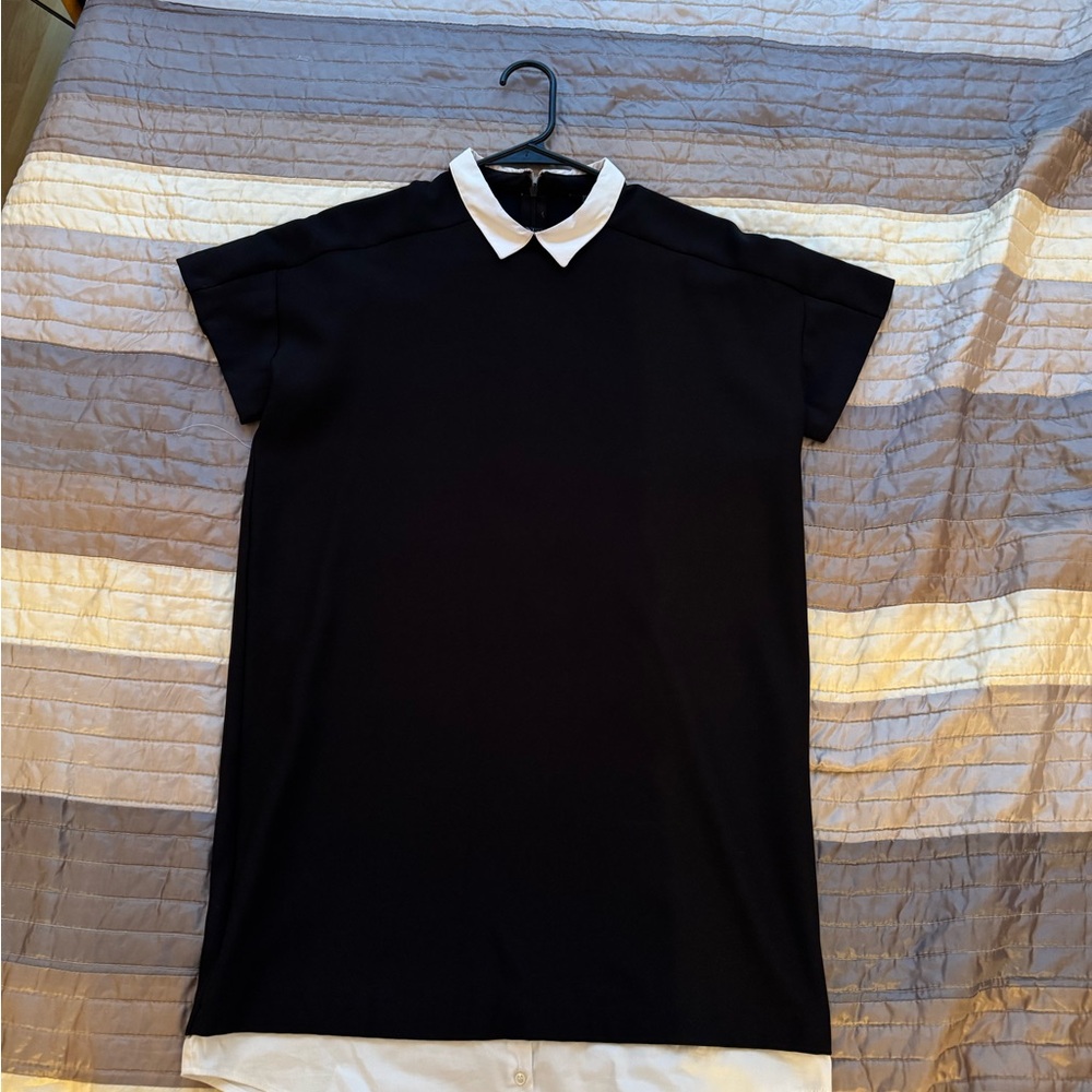 Zara Black Faux Shirt midi Dress with White Collar